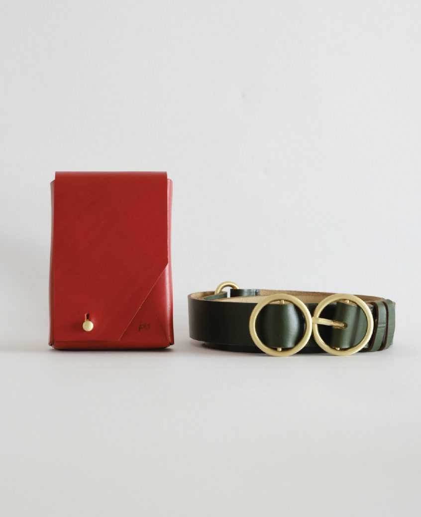 Green and Red Leather Card Case Gold Hardware, 2021